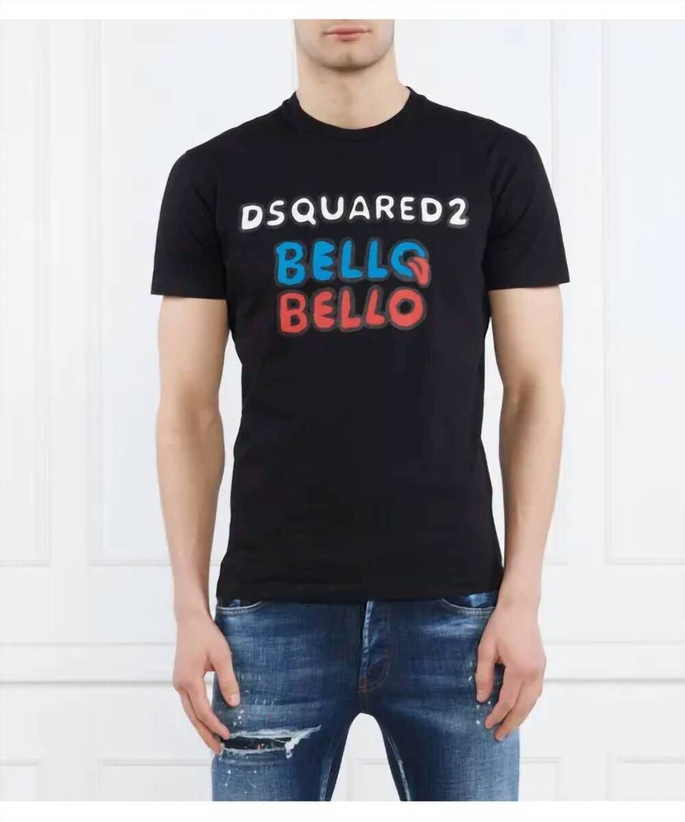 NEW DSQUARED2 bello bello short sleeve graphic t-shirt in black